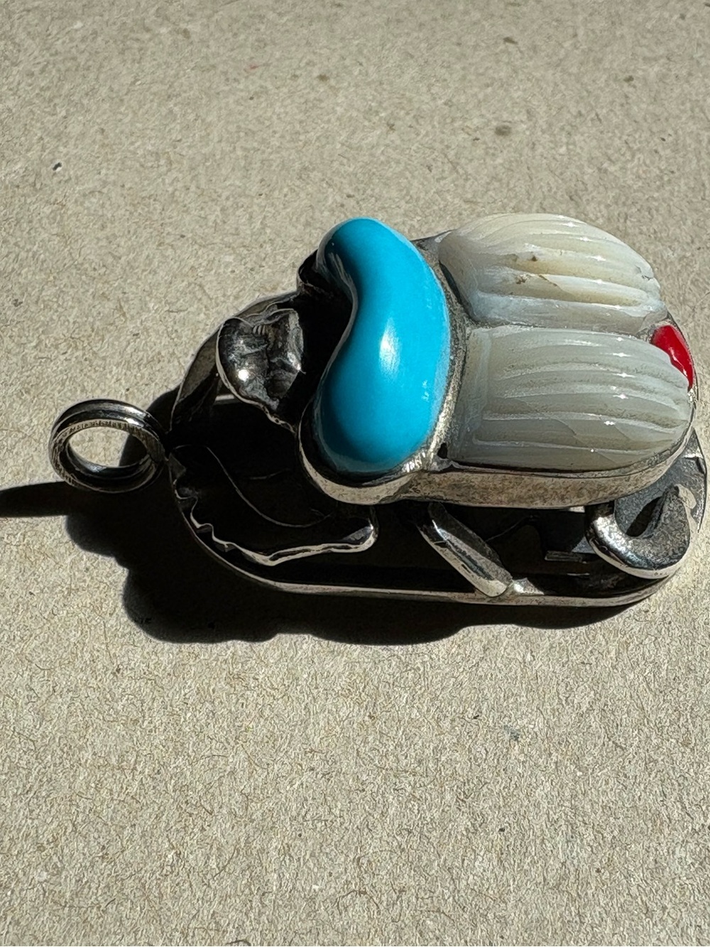 Large Sterling and semi precious stone Egyptian Scarab. She’s GORGEOUS☀️ - Picture 7 of 7